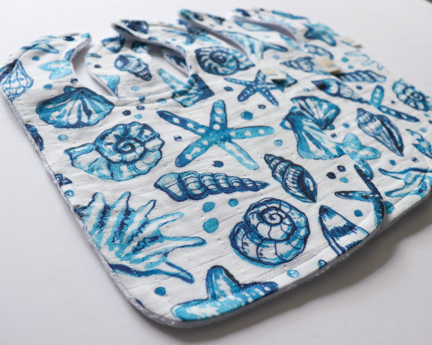 Ocean Blue Seashells Bib